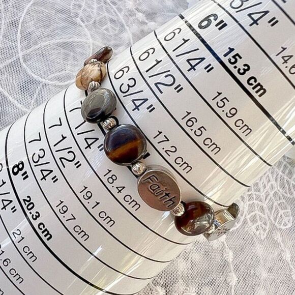 Vintage 90’s “Faith” “Hope” “Love” Jasper Agate Stone Bracelet - Picture 9 of 12